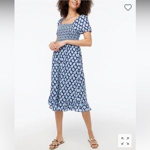 J. Crew Factory Smocked midi dress with puff sleeves